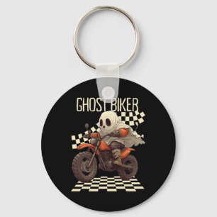 Funny Halloween Ghost Biker On Motorcycle Keychain