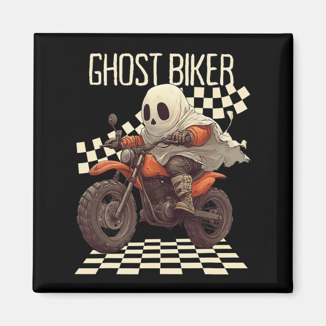 Funny Halloween Ghost Biker On Motorcycle  Magnet (Front)