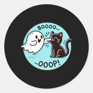 Funny Halloween Ghost Black Cat Boop Easy Lazy Classic Round Sticker