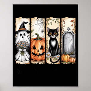 Funny Halloween Ghost Black Cat Cottage Core Poster
