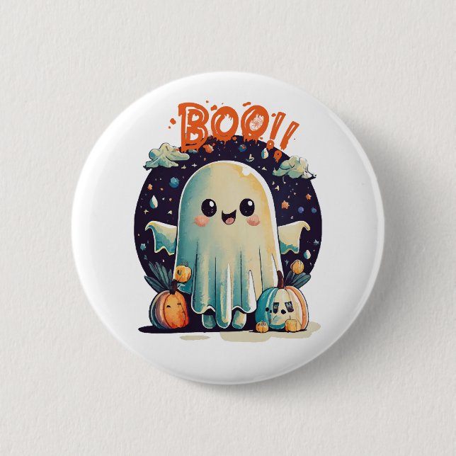 Funny Halloween Ghost Boo in Galaxy 2 Inch Round Button (Front)