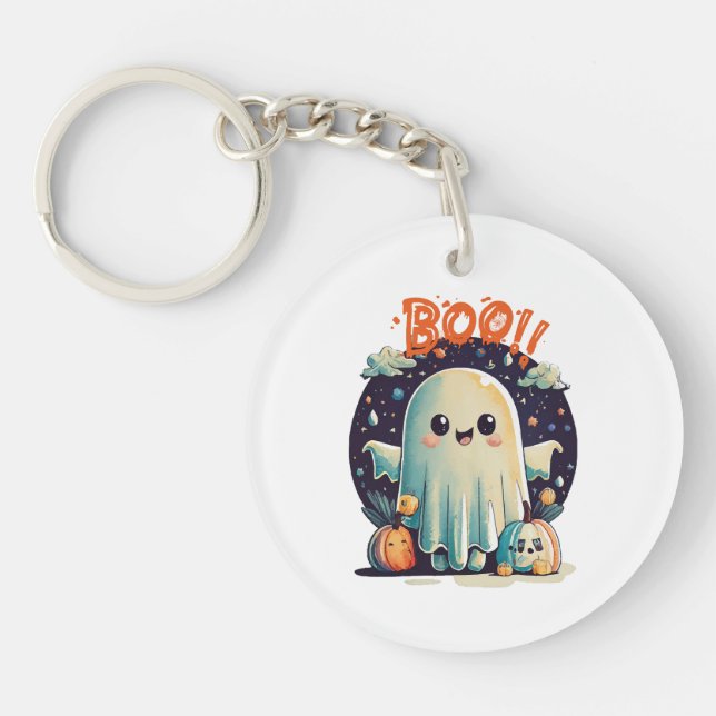 Funny Halloween Ghost Boo in Galaxy Keychain (Front)