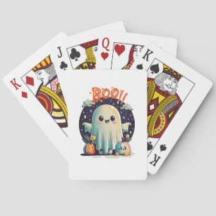 Funny Halloween Ghost Boo in Galaxy Playing Cards