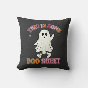 Funny Halloween Ghost Boo Sheet Floral Retro Desig Throw Pillow