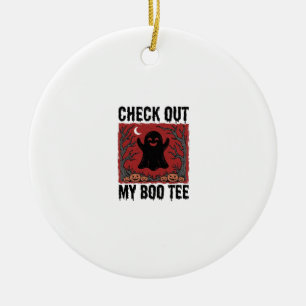 Funny Halloween Ghost Boo Tee Vintage Vector Desig Ceramic Ornament