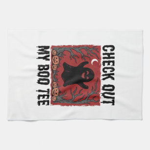 Funny Halloween Ghost Boo Tee Vintage Vector Desig Kitchen Towel