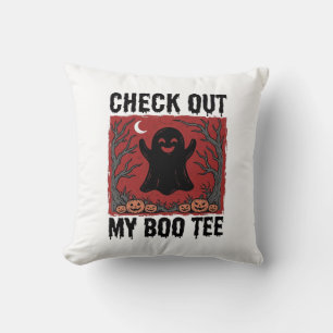 Funny Halloween Ghost Boo Tee Vintage Vector Desig Throw Pillow