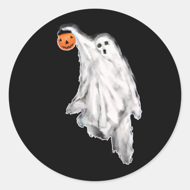 Funny Halloween Ghost Classic Round Sticker (Front)