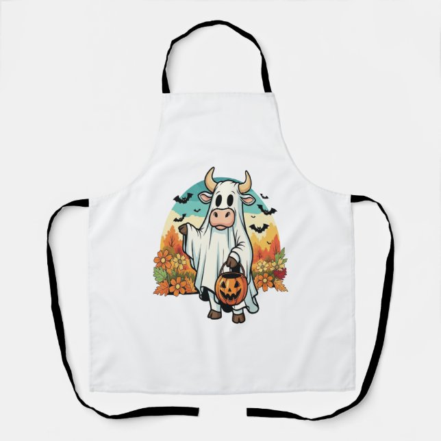 Funny Halloween Ghost Cow Apron (Front)