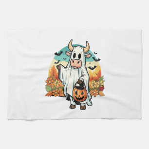 Funny Halloween Ghost Cow Kitchen Towel