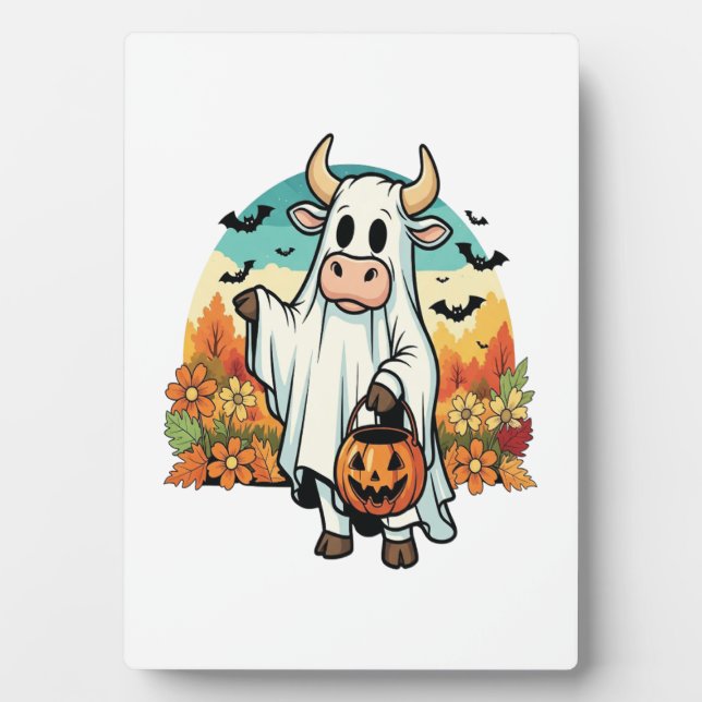Funny Halloween Ghost Cow Plaque (Front)