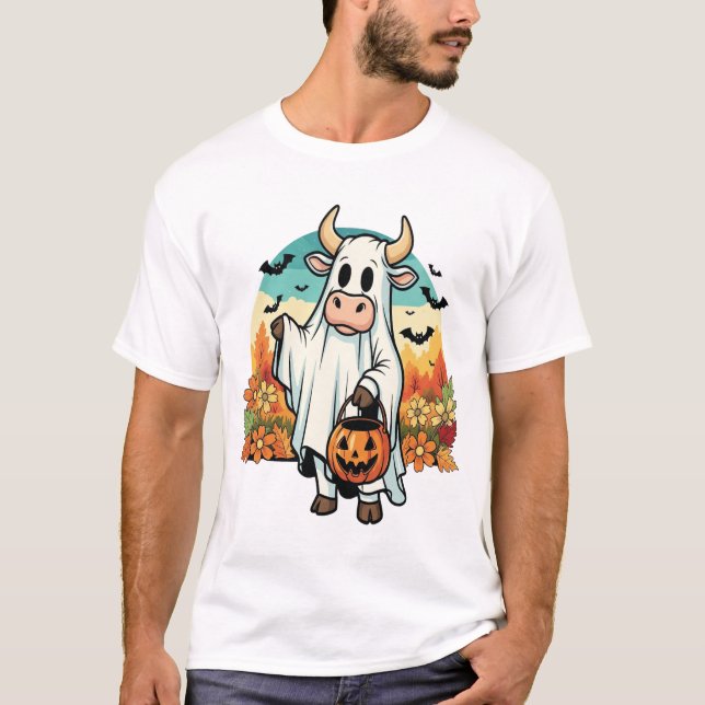 Funny Halloween Ghost Cow T-Shirt (Front)