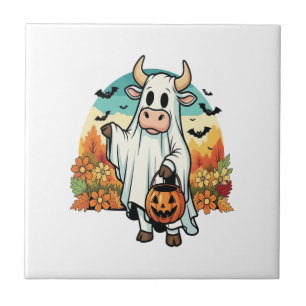 Funny Halloween Ghost Cow Tile