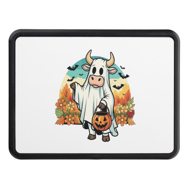 Funny Halloween Ghost Cow Trailer Hitch Cover (Front)