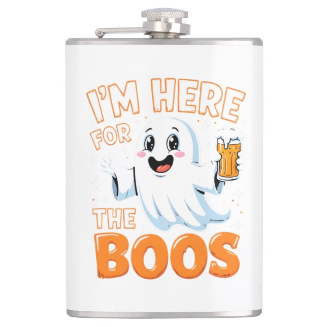 Funny Halloween Ghost Design – "I’m Here for the B Hip Flask (Front)