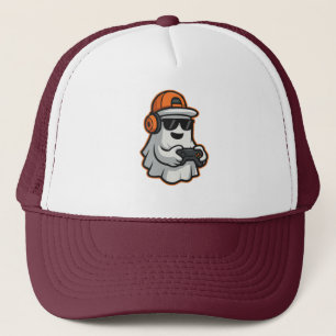 Funny Halloween Ghost Gamer Pixel Video  Trucker Hat