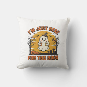 Funny Halloween Ghost Here for the Boos Vintage De Throw Pillow