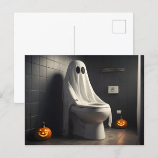 Funny Halloween ghost in bathroom toilet Postcard