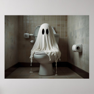 Funny Halloween ghost in bathroom toilet Poster