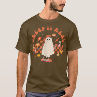 Funny Halloween Ghost Playing Skateboard  T-Shirt