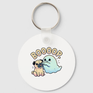 Funny Halloween Ghost Pug Boop Silly Puppy Dog Hum Keychain
