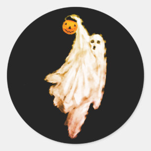 Funny Halloween Ghost Trick or Treat Classic Round Sticker