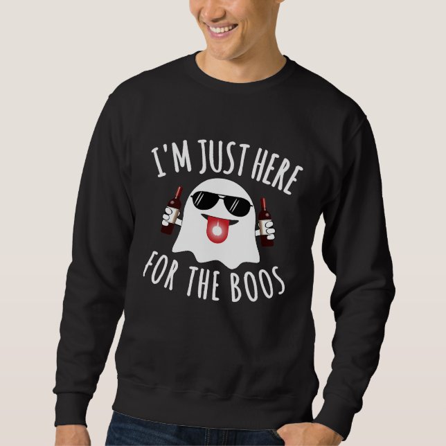 Funny Halloween Ghost Wine Drinking Drunk Novelty  Sweatshirt (Front)
