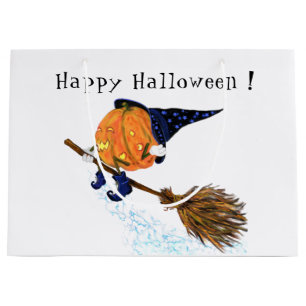 Funny Halloween Gift Bag Witch Pumpkin Flying