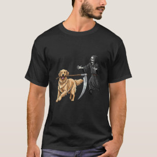 Funny Halloween Golden Retriever Dog and The Reape T-Shirt