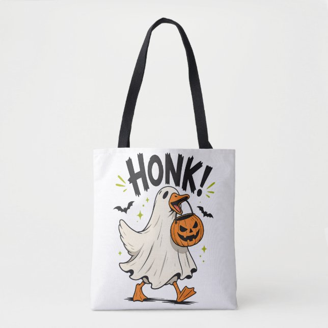 Funny Halloween Goose Ghost Tote Bag (Front)