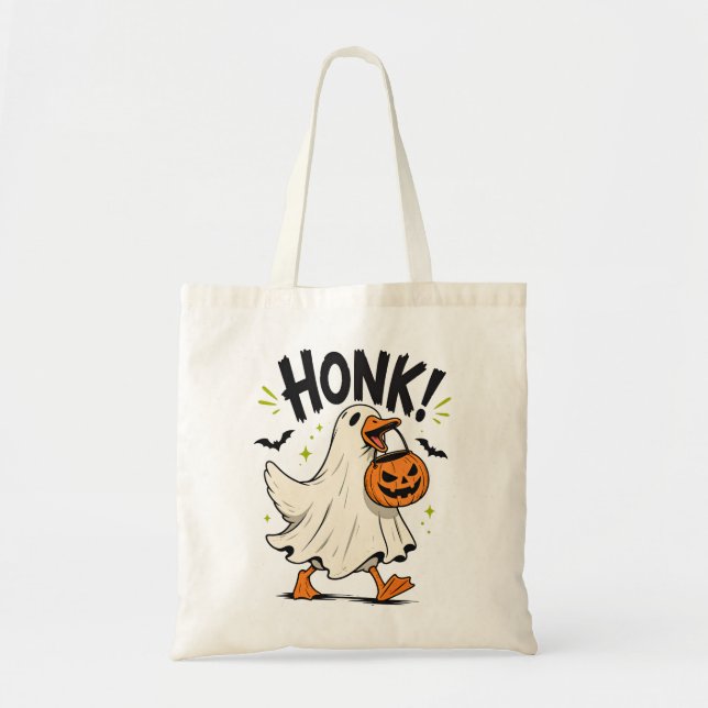 Funny Halloween Goose Ghost Tote Bag (Front)