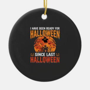 Funny Halloween Haunted House Ghost Moon Design Ceramic Ornament