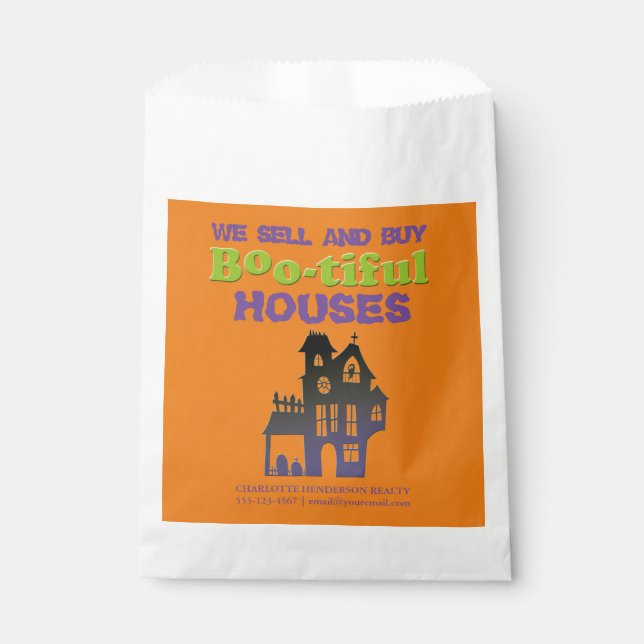 Funny Halloween Haunted House Real Estate Treat Favour Bag (Front)