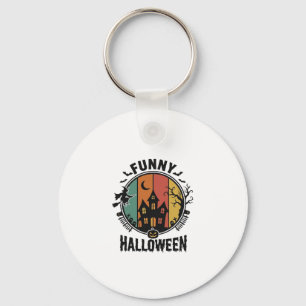 Funny Halloween Haunted House Vintage Vector Desig Keychain