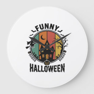 Funny Halloween Haunted House Vintage Vector Desig Large Clock