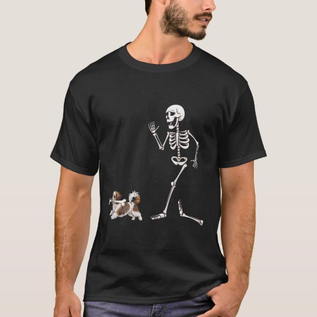 Funny Halloween Havanese And Skeleton  T-Shirt (Front)