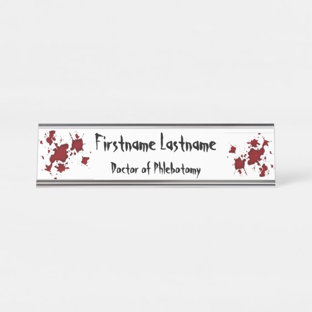 Funny Halloween horror blood splattered Desk Name Plate (Front)