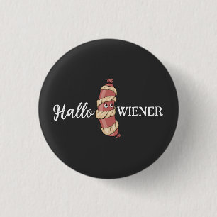 Funny Halloween Hotdog Mummy Hallowiener Pun 1 Inch Round Button