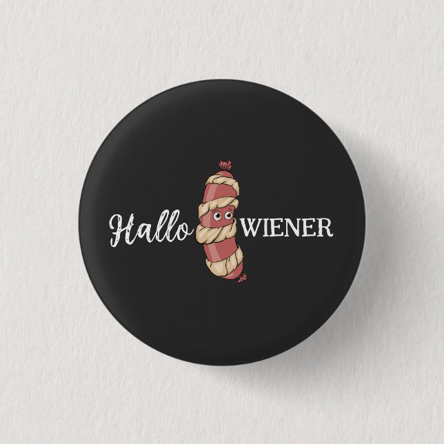 Funny Halloween Hotdog Mummy Hallowiener Pun 1 Inch Round Button (Front)