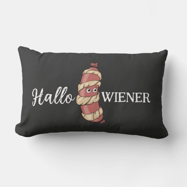 Funny Halloween Hotdog Mummy Hallowiener Pun Lumbar Pillow (Front)