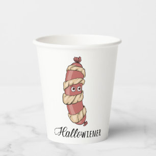 Funny Halloween Hotdog Mummy Hallowiener Pun Paper Cups