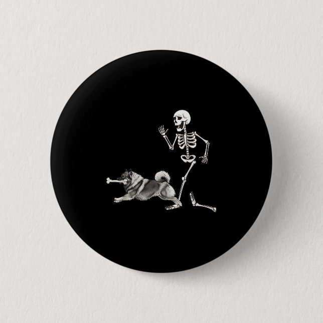 Funny Halloween Keeshond And Skeleton  2 Inch Round Button (Front)