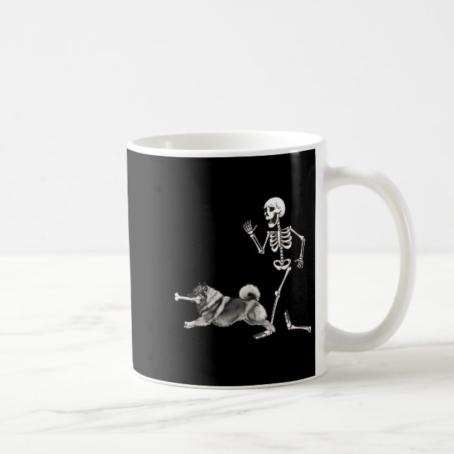 Funny Halloween Keeshond And Skeleton  Coffee Mug (Right)