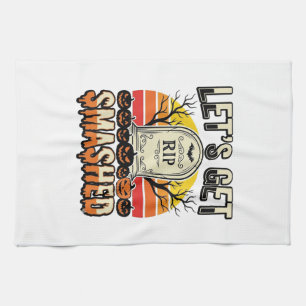 Funny Halloween Let’s Get Smashed Graveyard Design Kitchen Towel