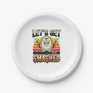 Funny Halloween Let’s Get Smashed Graveyard Design Paper Plate