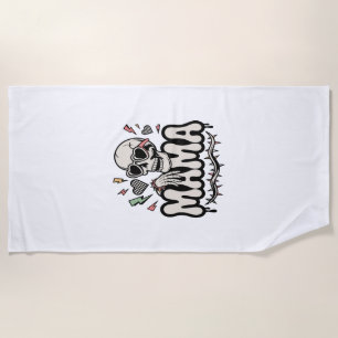 Funny Halloween Mama Cool Skull Beach Towel