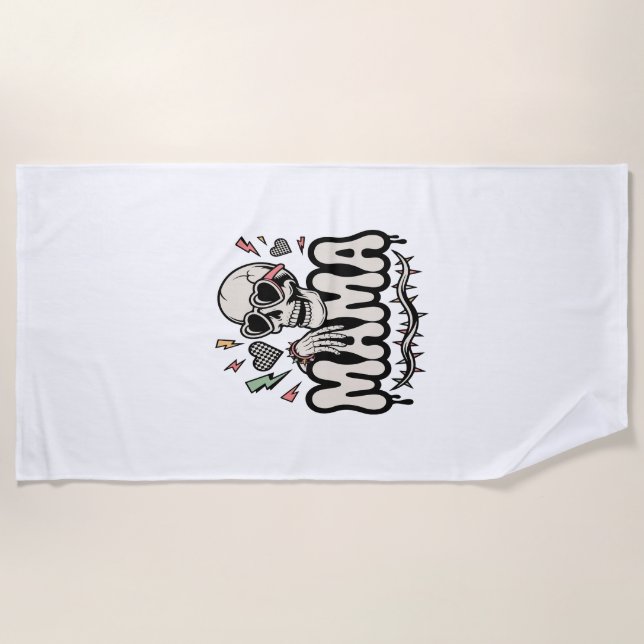 Funny Halloween Mama Cool Skull Beach Towel (Front)