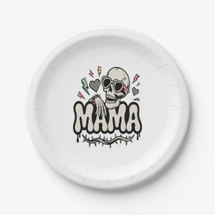Funny Halloween Mama Cool Skull Paper Plate