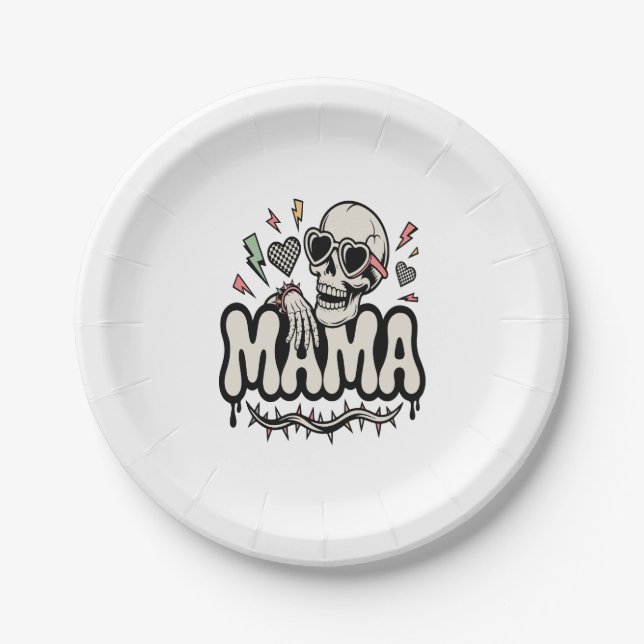 Funny Halloween Mama Cool Skull Paper Plate (Front)