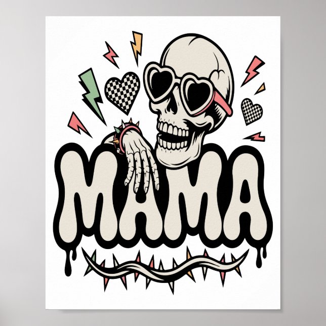 Funny Halloween Mama Cool Skull Poster (Front)